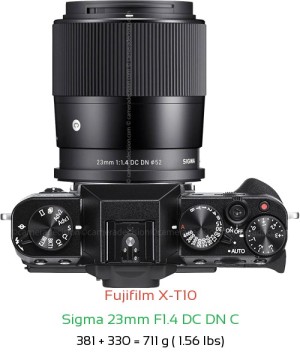 Fujifilm X-T10 with Sigma 23mm F1.4 DC DN C Lens Size