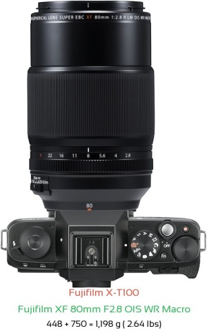 Fujifilm X-T100 with Fujifilm XF 80mm F2.8 OIS WR Macro Lens Size