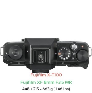 Fujifilm X-T100 with Fujifilm XF 8mm F3.5 WR Lens Size