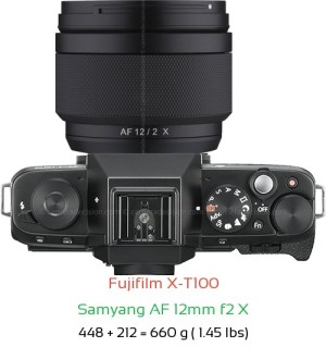 Fujifilm X-T100 with Samyang AF 12mm f2 X Lens Size