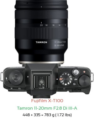 Fujifilm X-T100 with Tamron 11-20mm F2.8 X Lens Size