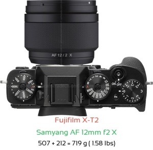 Fujifilm X-T2 with Samyang AF 12mm f2 X Lens Size
