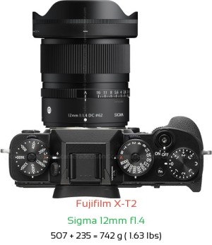 Fujifilm X-T2 with Sigma 12mm f1.4 Lens Size