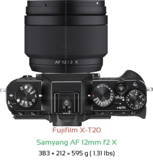 Fujifilm X-T20 with Samyang AF 12mm f2 X Lens Size