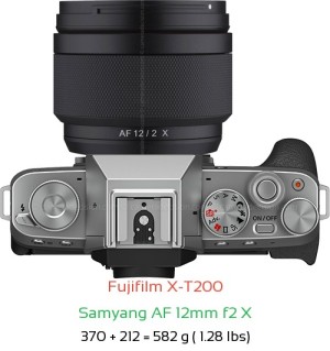 Fujifilm X-T200 with Samyang AF 12mm f2 X Lens Size