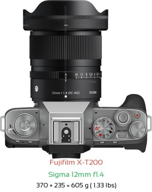 Fujifilm X-T200 with Sigma 12mm f1.4 Lens Size