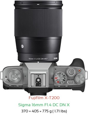 Fujifilm X-T200 with Sigma 16mm F1.4 DC DN X Lens Size