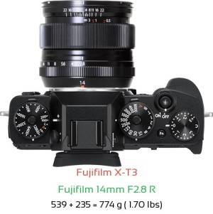 Fujifilm X-T3 with Fujifilm 14mm F2.8 R Lens Size