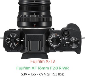 Fujifilm X-T3 with Fujifilm XF 16mm F2.8 R WR Lens Size