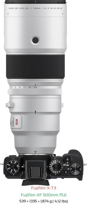 Fujifilm X-T3 with Fujifilm XF 500mm f5.6 Lens Size