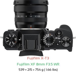 Fujifilm X-T3 with Fujifilm XF 8mm F3.5 WR Lens Size