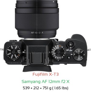 Fujifilm X-T3 with Samyang AF 12mm f2 X Lens Size