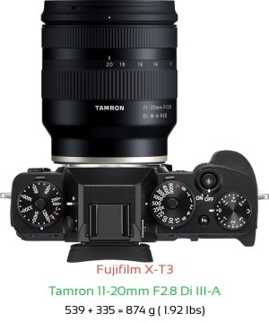 Fujifilm X-T3 with Tamron 11-20mm F2.8 X Lens Size