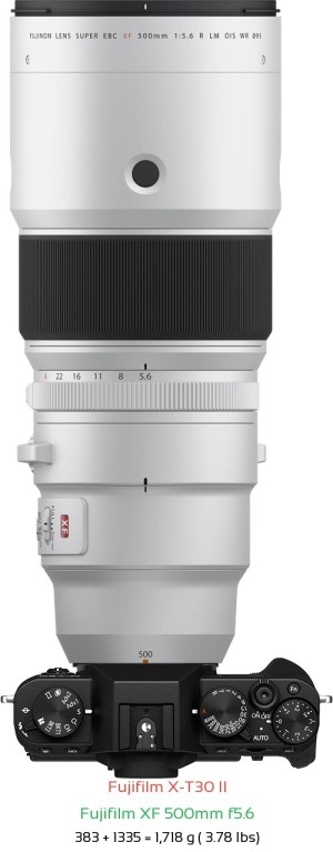 Fujifilm X-T30 II with Fujifilm XF 500mm f5.6 Lens Size