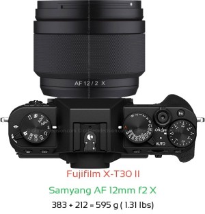 Fujifilm X-T30 II with Samyang AF 12mm f2 X Lens Size