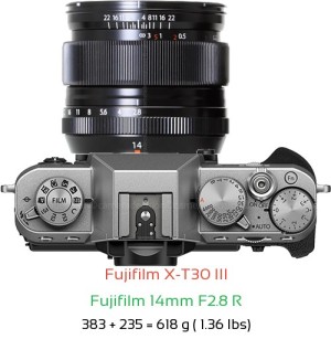 Fujifilm X-T30 III with Fujifilm 14mm F2.8 R Lens Size