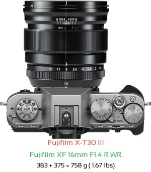 Fujifilm X-T30 III with Fujifilm XF 16mm F1.4 R WR Lens Size