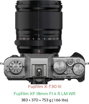 Fujifilm X-T30 III with Fujifilm XF 18mm F1.4 R LM WR Lens Size
