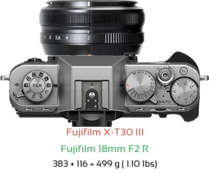 Fujifilm X-T30 III with Fujifilm 18mm F2 R Lens Size