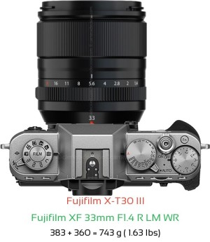 Fujifilm X-T30 III with Fujifilm XF 33mm F1.4 R LM WR Lens Size