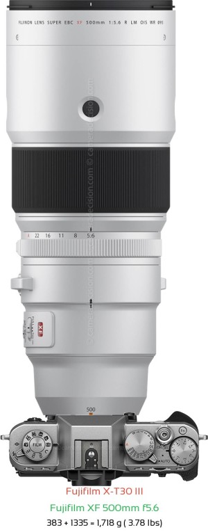 Fujifilm X-T30 III with Fujifilm XF 500mm f5.6 Lens Size