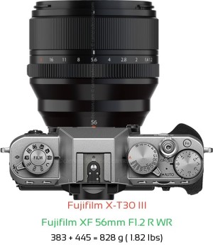 Fujifilm X-T30 III with Fujifilm XF 56mm F1.2 R WR Lens Size