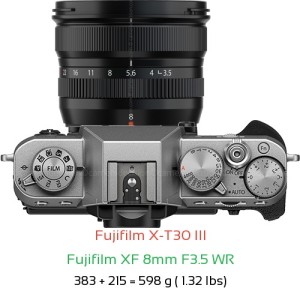 Fujifilm X-T30 III with Fujifilm XF 8mm F3.5 WR Lens Size