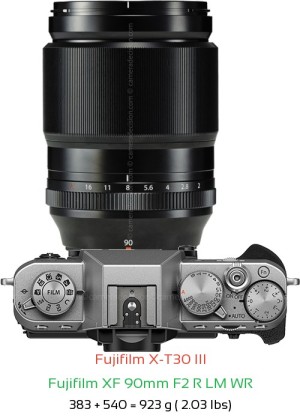 Fujifilm X-T30 III with Fujifilm XF 90mm F2 R LM WR Lens Size
