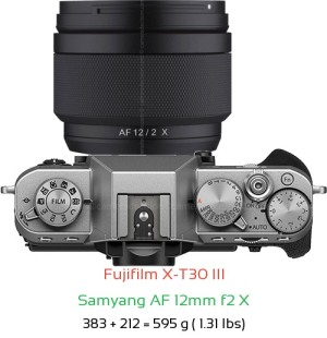 Fujifilm X-T30 III with Samyang AF 12mm f2 X Lens Size