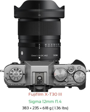 Fujifilm X-T30 III with Sigma 12mm f1.4 Lens Size