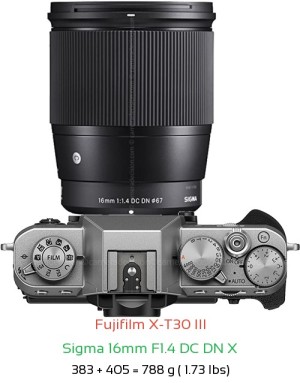 Fujifilm X-T30 III with Sigma 16mm F1.4 DC DN X Lens Size