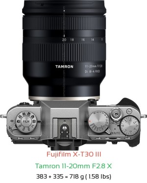Fujifilm X-T30 III with Tamron 11-20mm F2.8 X Lens Size