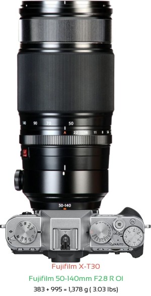 Fujifilm X-T30 with Fujifilm 50-140mm F2.8 R OI Lens Size