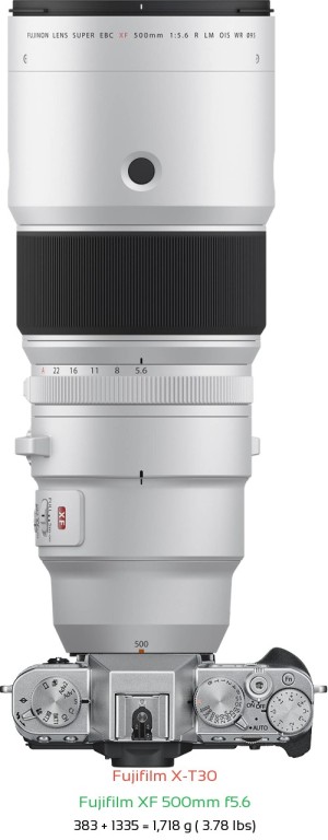 Fujifilm X-T30 with Fujifilm XF 500mm f5.6 Lens Size