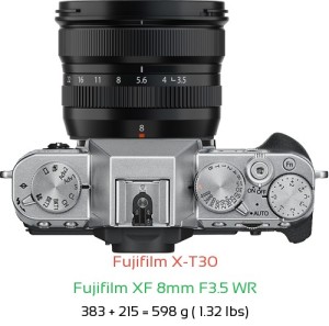 Fujifilm X-T30 with Fujifilm XF 8mm F3.5 WR Lens Size