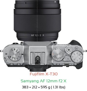 Fujifilm X-T30 with Samyang AF 12mm f2 X Lens Size