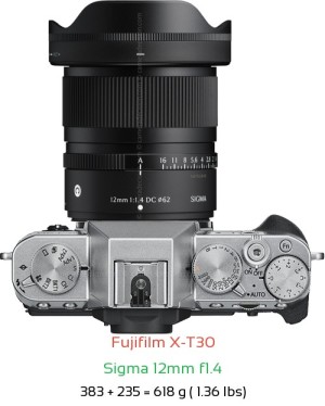 Fujifilm X-T30 with Sigma 12mm f1.4 Lens Size