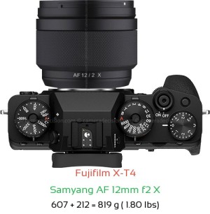 Fujifilm X-T4 with Samyang AF 12mm f2 X Lens Size