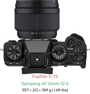 Fujifilm X-T5 with Samyang AF 12mm f2 X Lens Size