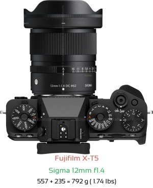 Fujifilm X-T5 with Sigma 12mm f1.4 Lens Size