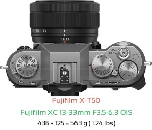 Fujifilm X-T50 with Fujifilm XC 13-33mm F3.5-6.3 OIS Lens Size