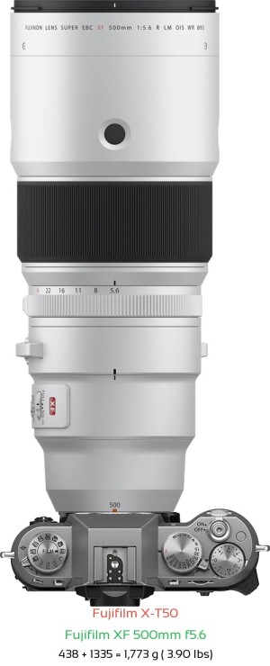 Fujifilm X-T50 with Fujifilm XF 500mm f5.6 Lens Size