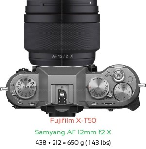 Fujifilm X-T50 with Samyang AF 12mm f2 X Lens Size