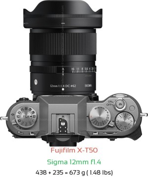 Fujifilm X-T50 with Sigma 12mm f1.4 Lens Size