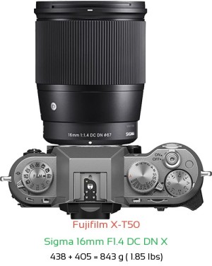 Fujifilm X-T50 with Sigma 16mm F1.4 DC DN X Lens Size