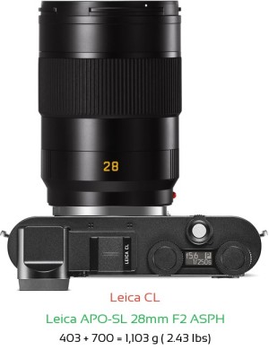 Leica CL with Leica APO-SL 28mm F2 ASPH Lens Size