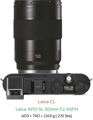 Leica CL with Leica APO-SL 50mm F2 ASPH Lens Size