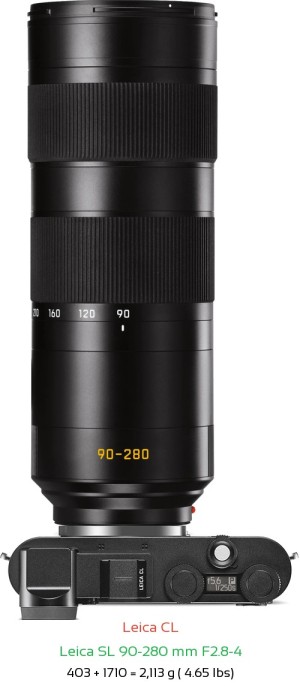 Leica CL with Leica SL 90-280 mm F2.8-4 Lens Size