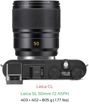 Leica CL with Leica SL 50mm f2 ASPH Lens Size