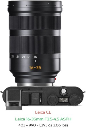Leica CL with Leica 16-35mm F3.5-4.5 ASPH Lens Size